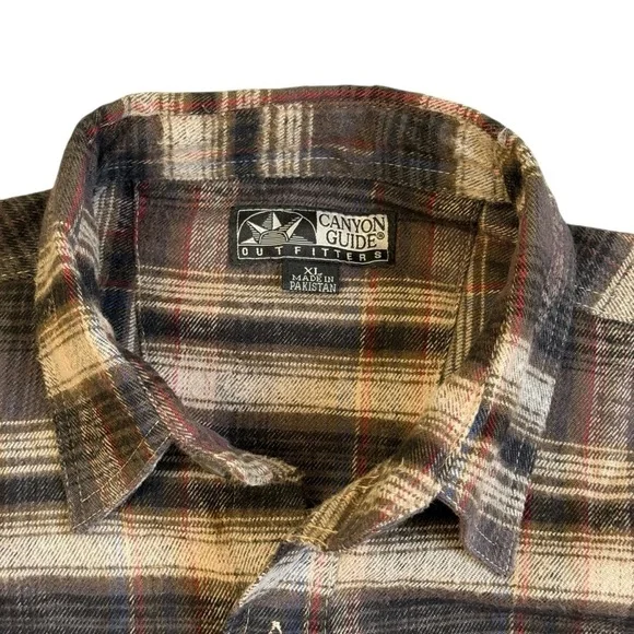 Canyon Guide Outfitters Men’s Plaid Button-Up Flannel Shirt Brown Tan XL #1515 - Picture 3 of 5